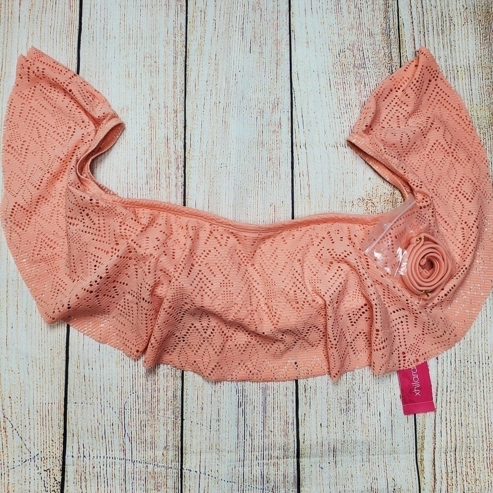 XHILARATION Dusty Peach Off Shoulder Swim Top - Picture 5 of 6